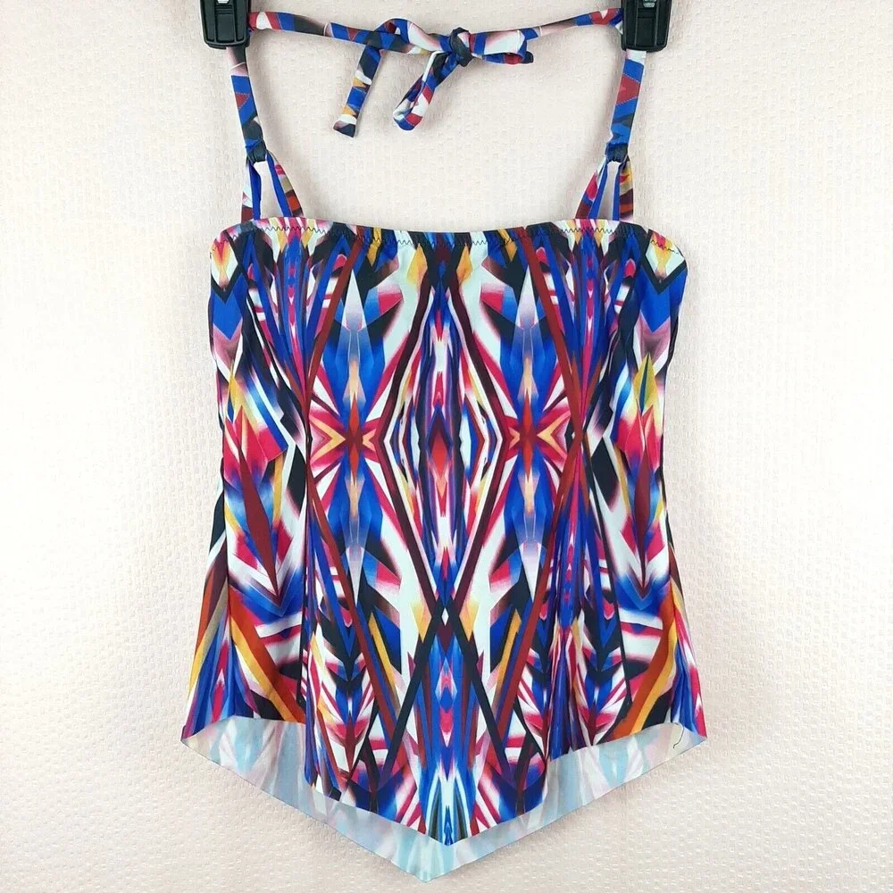 Becca by Rebecca Virtue Multi-Color Halter Padded Tankini Top Size S